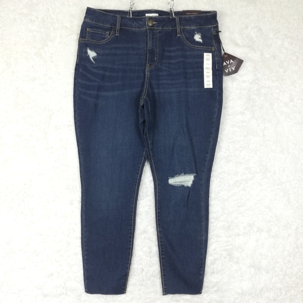 Ava & Viv Womens Jeans Skinny Mid Rise Blue Denim Dark Medium Wash Plus 18W New